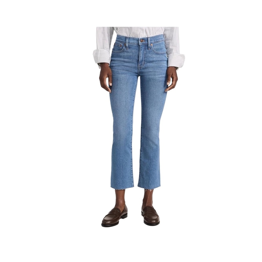 MADEWELL Mid-rise Kick Out Jeans Raw Edges Size 24 Med Blue Rinse - Picture 5 of 12
